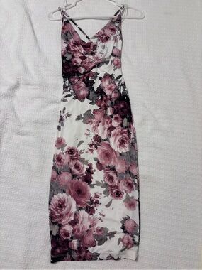 Floral Cowl Neck Slip Dress in Mauve Pink